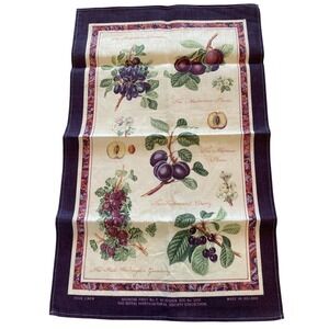 Royal Horticultural Society Irish Linen Teal Towel Botanical Fruit Cream Purple
